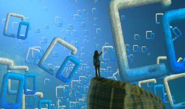 Soyut renkli arka plan, hayal gücü kavramı insan silueti.