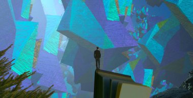 Soyut renkli arka plan, hayal gücü kavramı insan silueti.