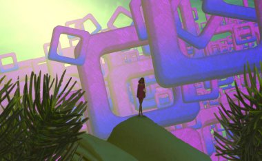 Soyut renkli arka plan, hayal gücü kavramı insan silueti.