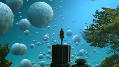 Soyut renkli arka plan, hayal gücü kavramı insan silueti.