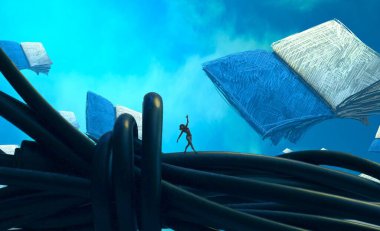 Soyut renkli arka plan, hayal gücü kavramı insan silueti.