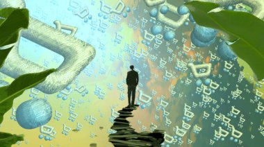 Soyut renkli arka plan, hayal gücü kavramı insan silueti.