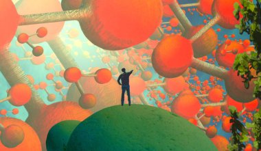 Soyut renkli arka plan, hayal gücü kavramı insan silueti.