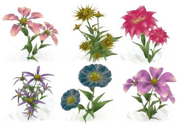 Beyaz arka planda güzel suluboya çiçekler