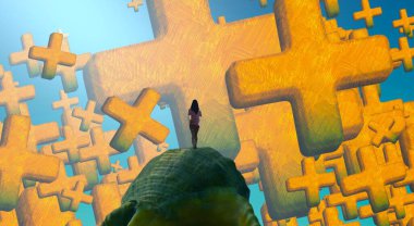 Soyut renkli arka plan, hayal gücü kavramı insan silueti.