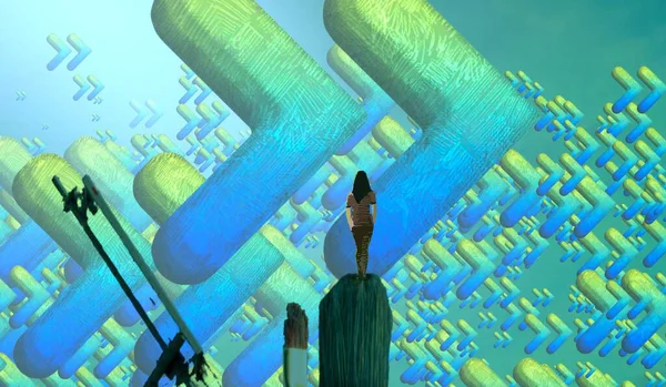 Soyut renkli arka plan, hayal gücü kavramı insan silueti.