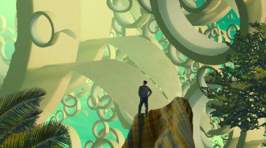 Soyut renkli arka plan, hayal gücü kavramı insan silueti.