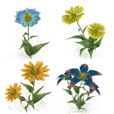 Beyaz arka planda güzel suluboya çiçekler