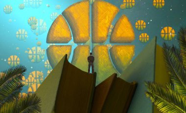 Soyut renkli arka plan, hayal gücü kavramı insan silueti.