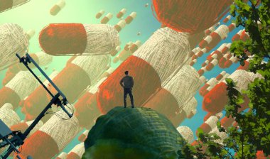 Soyut renkli arka plan, hayal gücü kavramı insan silueti.