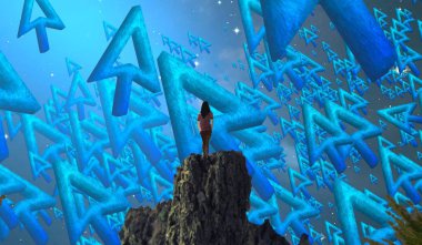 Soyut renkli arka plan, hayal gücü kavramı insan silueti.