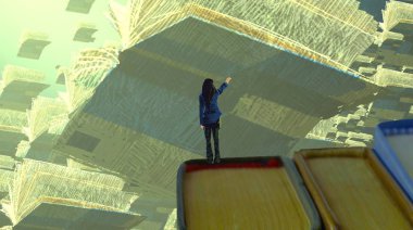 Soyut renkli arka plan, hayal gücü kavramı insan silueti.