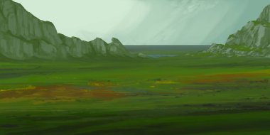 Guaj veya akrilik boyalar ile çizim dağların Manzara