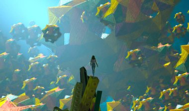 Soyut renkli arka plan, hayal gücü kavramı insan silueti.