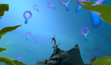 Soyut renkli arka plan, hayal gücü kavramı insan silueti.