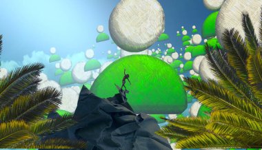 Soyut renkli arka plan, hayal gücü kavramı insan silueti.