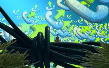 Soyut renkli arka plan, hayal gücü kavramı insan silueti.