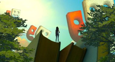 Soyut renkli arka plan, hayal gücü kavramı insan silueti.