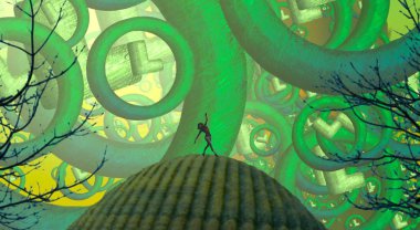 Soyut renkli arka plan, hayal gücü kavramı insan silueti.