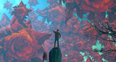 Soyut renkli arka plan, hayal gücü kavramı insan silueti.