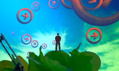 Soyut renkli arka plan, hayal gücü kavramı insan silueti.