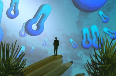 Soyut renkli arka plan, hayal gücü kavramı insan silueti.