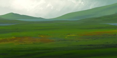 Guaj veya akrilik boyalar ile çizim dağların Manzara