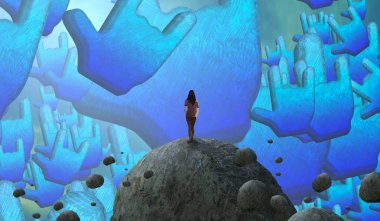 Soyut renkli arka plan, hayal gücü kavramı insan silueti.