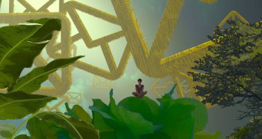 Soyut renkli arka plan, hayal gücü kavramı insan silueti.