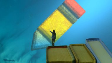 Soyut renkli arka plan, hayal gücü kavramı insan silueti.