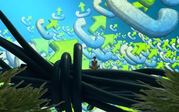 Soyut renkli arka plan, hayal gücü kavramı insan silueti.