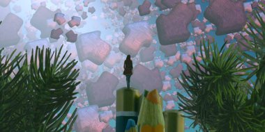 Soyut renkli arka plan, hayal gücü kavramı insan silueti.