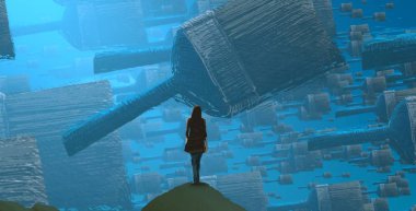 Soyut renkli arka plan, hayal gücü kavramı insan silueti.