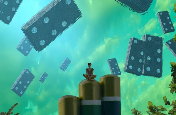 Soyut renkli arka plan, hayal gücü kavramı insan silueti.