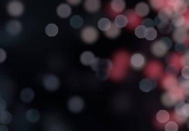 Karanlık arka planda Noel Bokeh 'inin 2D çizimi. Soyut doku. Dağınık noktaların arka planı. Bulanık parlak ışık. Dairesel noktalar. Noel arifesi. Renkli daire şekilleri.