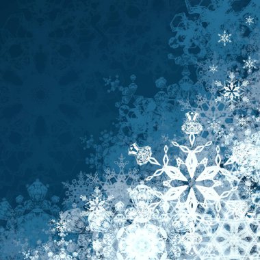 Mavi Noel arkaplanı ve kar taneleri