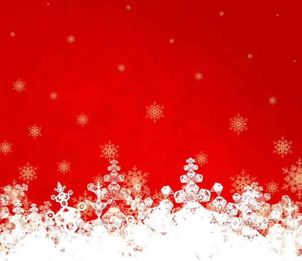 Fundo Natal Vermelho Com Flocos Neve — Fotografia de Stock