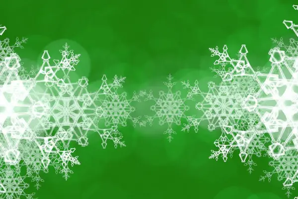 Fondo Verde Abstracto Con Copos Nieve —  Fotos de Stock