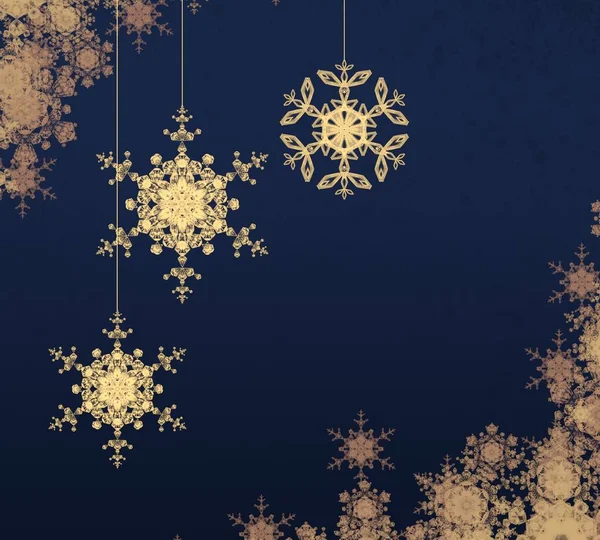 Julgran Med Snöflingor Och Träd — Stockfoto