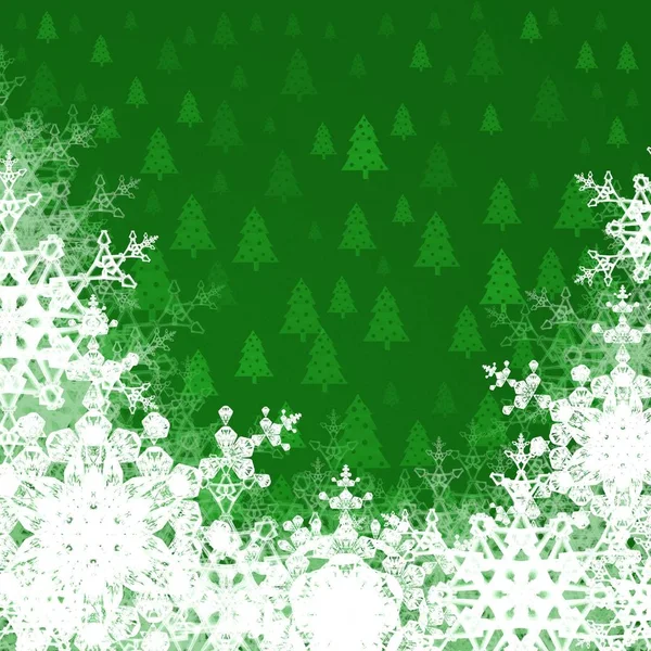 Astratto Sfondo Verde Con Fiocchi Neve — Foto Stock