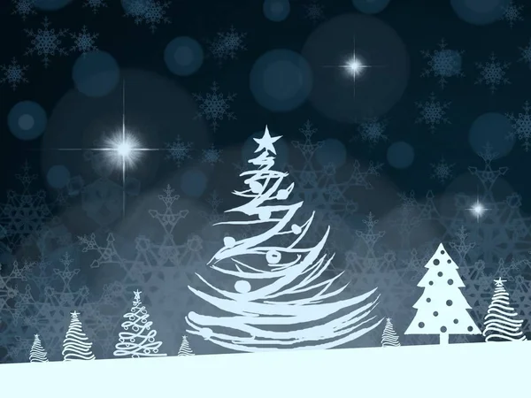 雪の結晶とメリークリスマスツリー — ストック写真