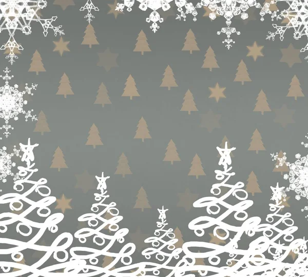 Glückliches Jahr Hintergrund Mit Weihnachtsbäumen — Stockfoto