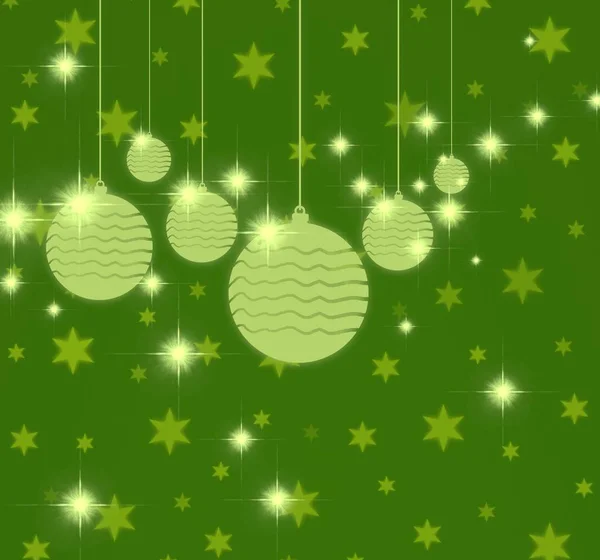 在绿色背景上的圣诞球 — 图库照片