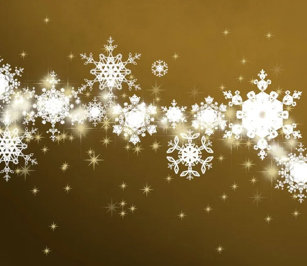 Fundo Natal Dourado Com Flocos Neve — Fotografia de Stock