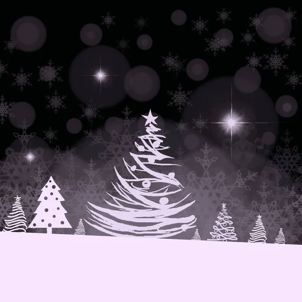 圣诞背景与雪花和树木 — 图库照片