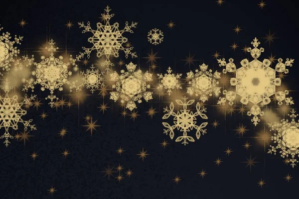 Złote Tło Świąteczne Płatkami Śniegu — Zdjęcie stockowe