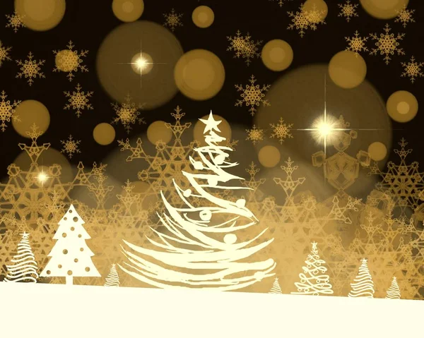 Goldener Hintergrund Mit Weihnachtsbaum — Stockfoto