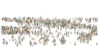 Beyaz arka planda kalabalık. Büyük bir kalabalık. Beyaz arka planda karikatür insanlar.