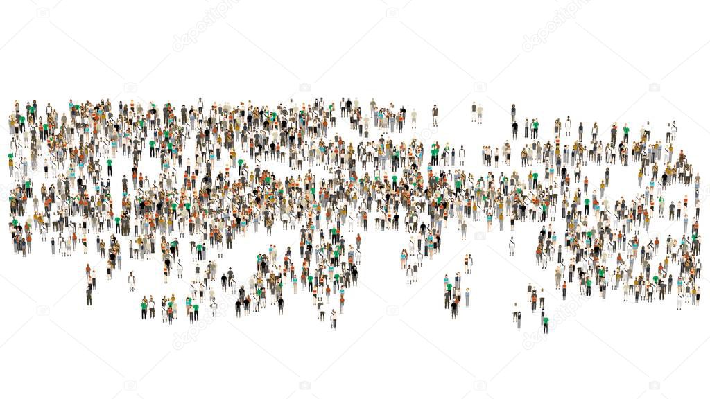 Crowd on white background. Large crowd of people. Cartoon humans on white background.