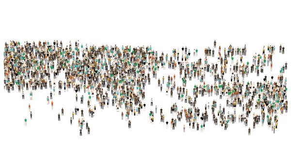 Crowd on white background. Large crowd of people. Cartoon humans on white background.